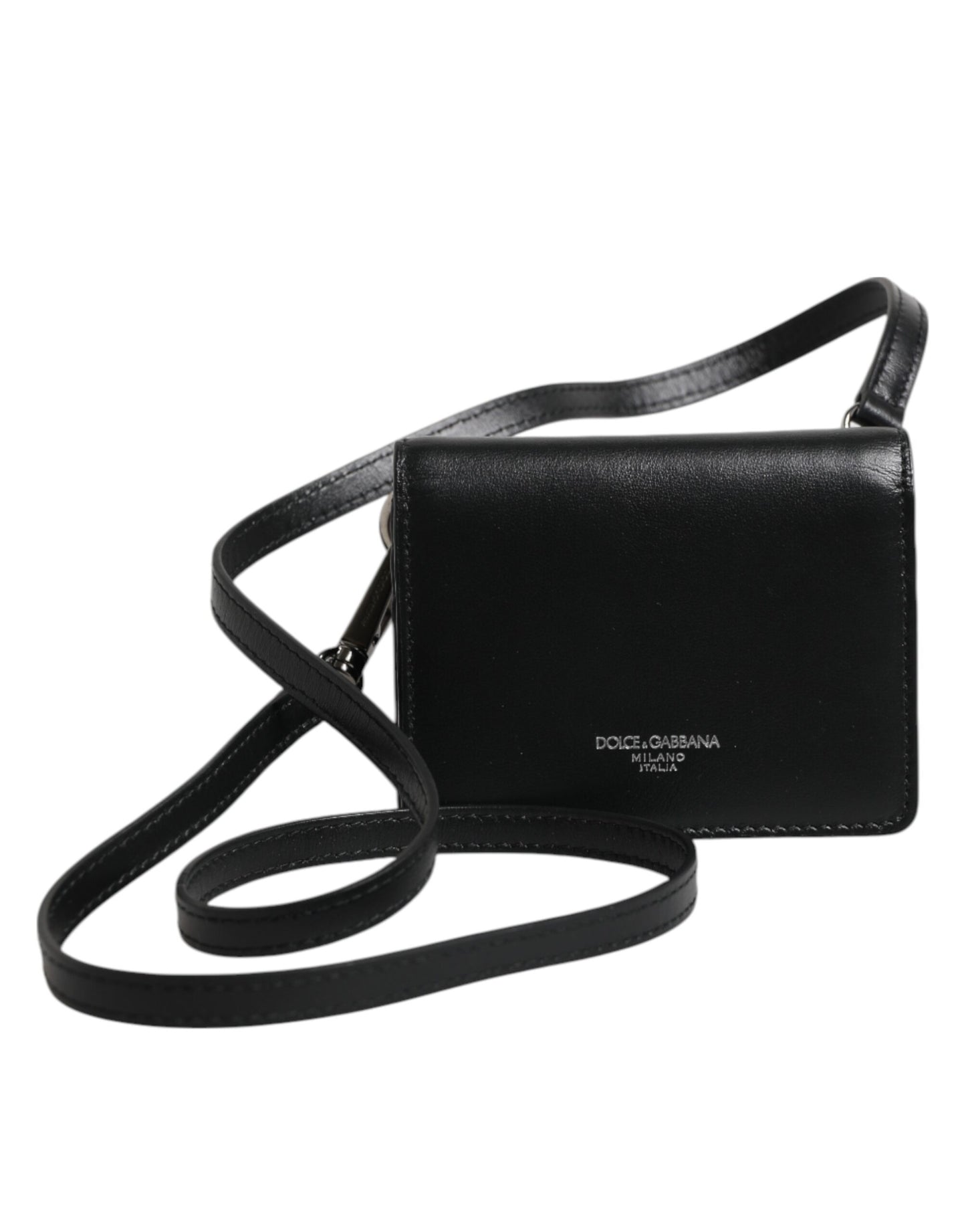 Schwarzes Leder Bifold Kartenetui Crossbody Herren Borse Tasche