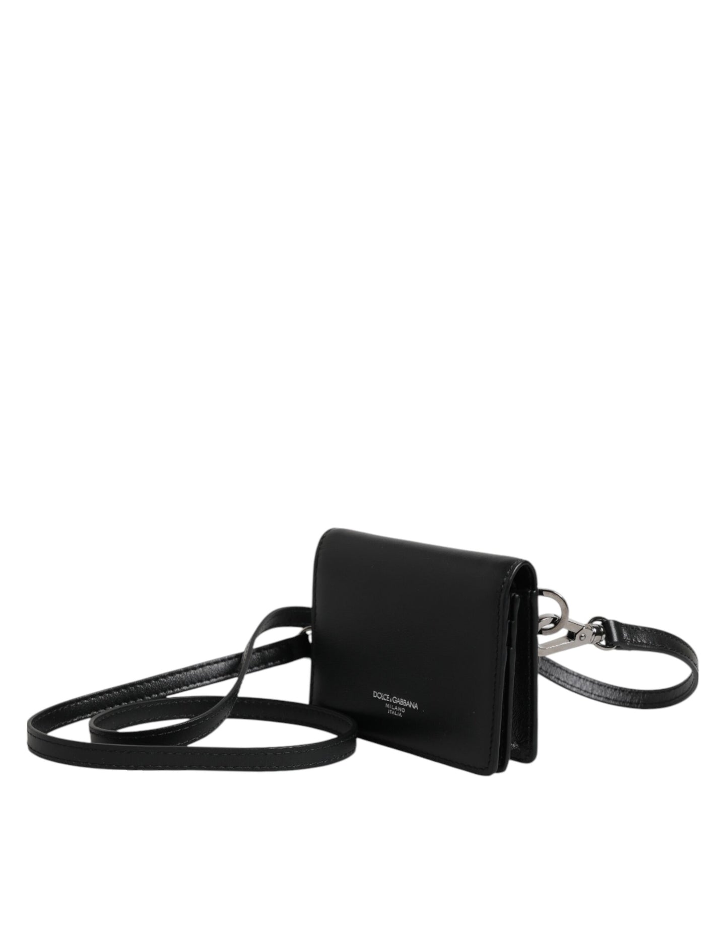 Schwarzes Leder Bifold Kartenetui Crossbody Herren Borse Tasche