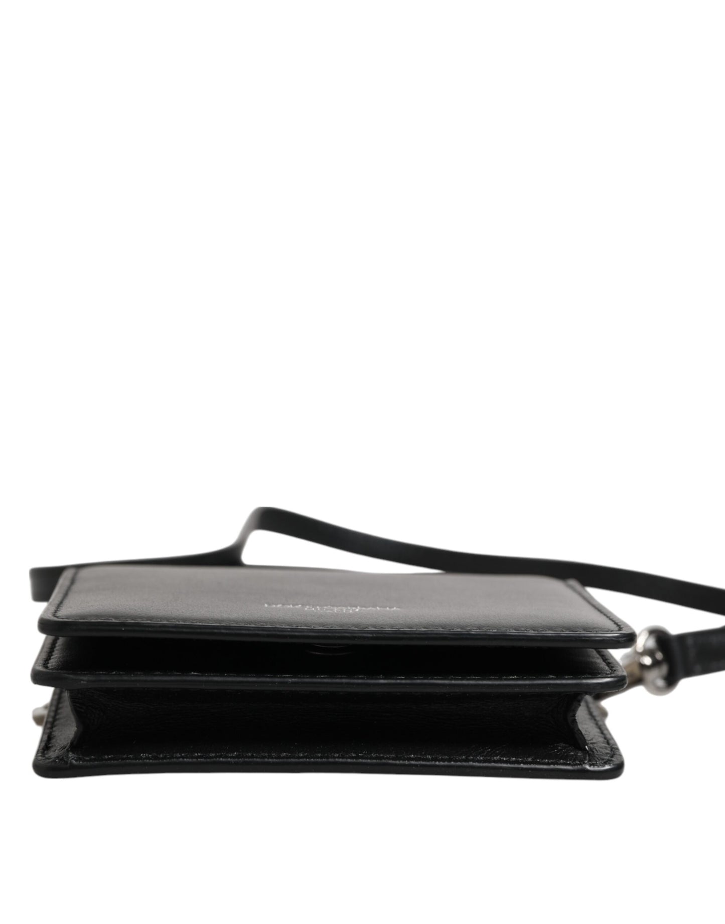 Schwarzes Leder Bifold Kartenetui Crossbody Herren Borse Tasche