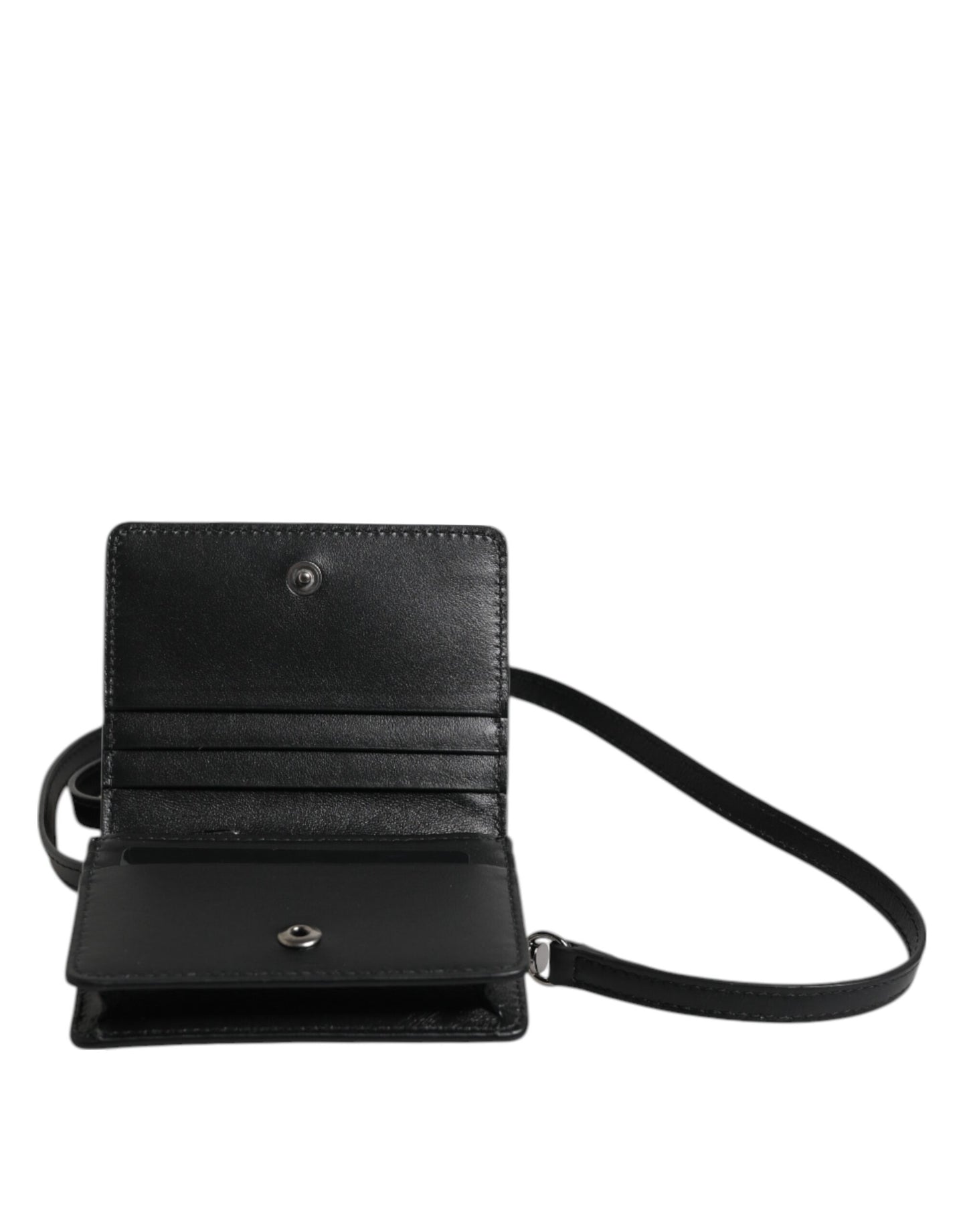 Schwarzes Leder Bifold Kartenetui Crossbody Herren Borse Tasche