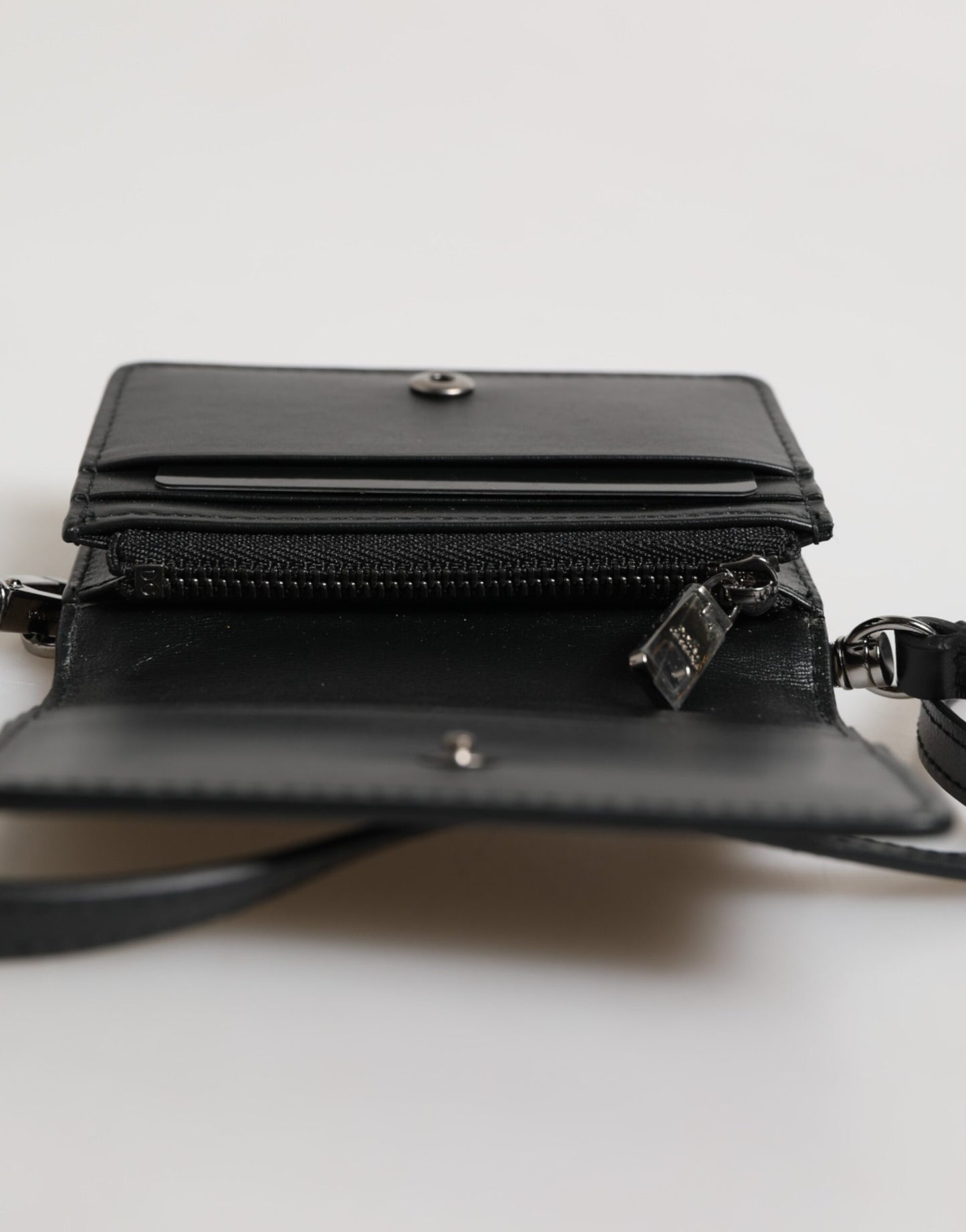 Schwarzes Leder Bifold Kartenetui Crossbody Herren Borse Tasche