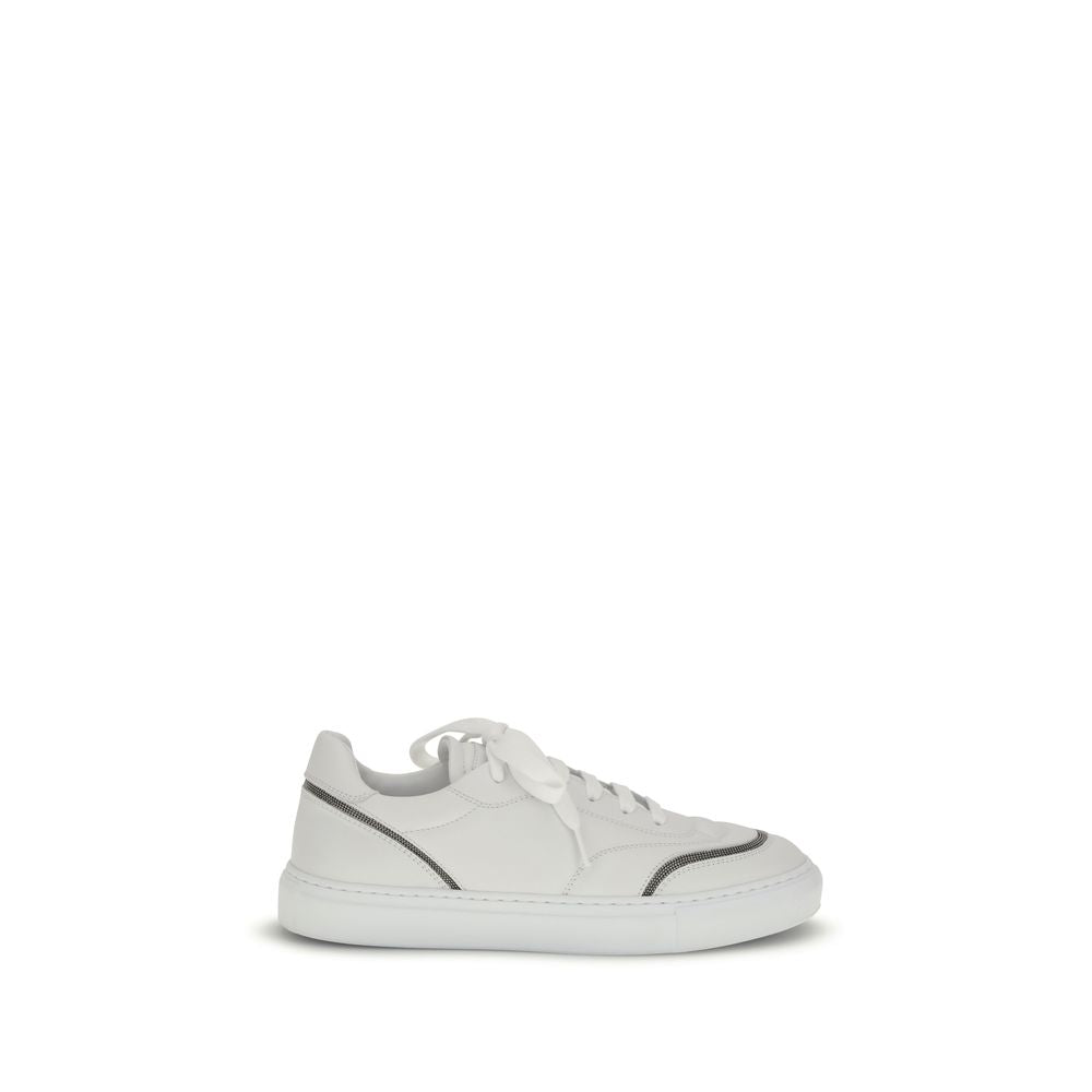 Leder-Sneaker mit glänzenden Details