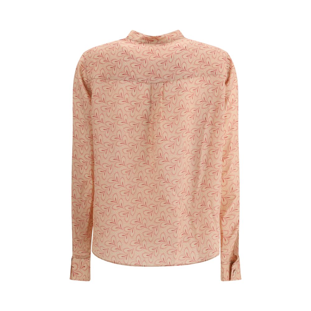 Bluse mit Laubprint und raffiniertem Stehkragen