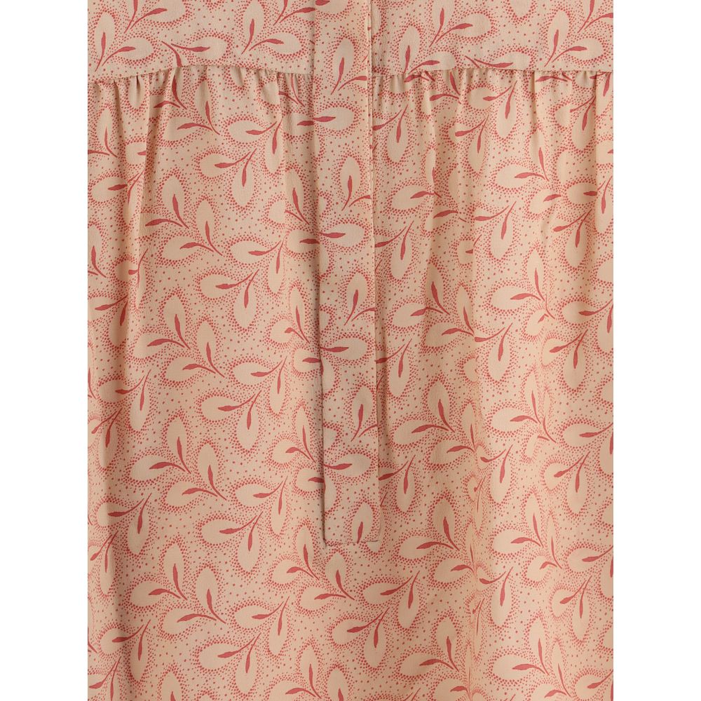 Bluse mit Laubprint und raffiniertem Stehkragen