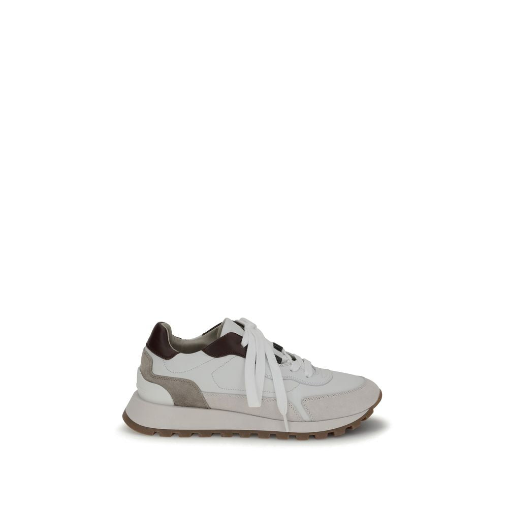 Leder-Sneaker mit glänzenden Details