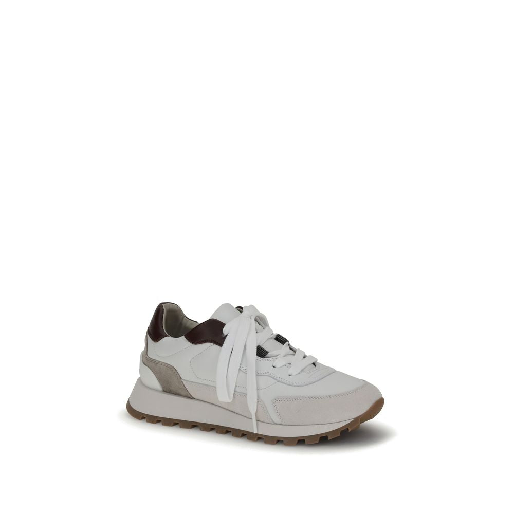Leder-Sneaker mit glänzenden Details