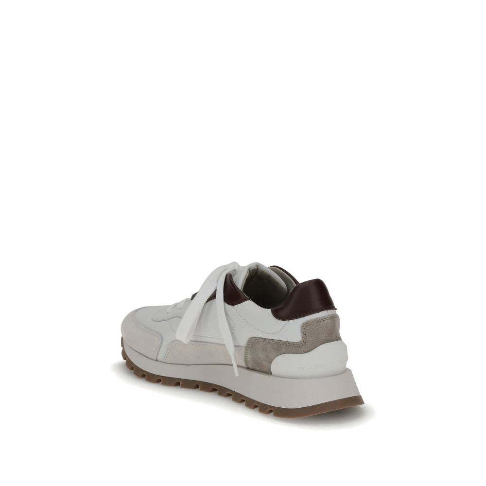 Leder-Sneaker mit glänzenden Details