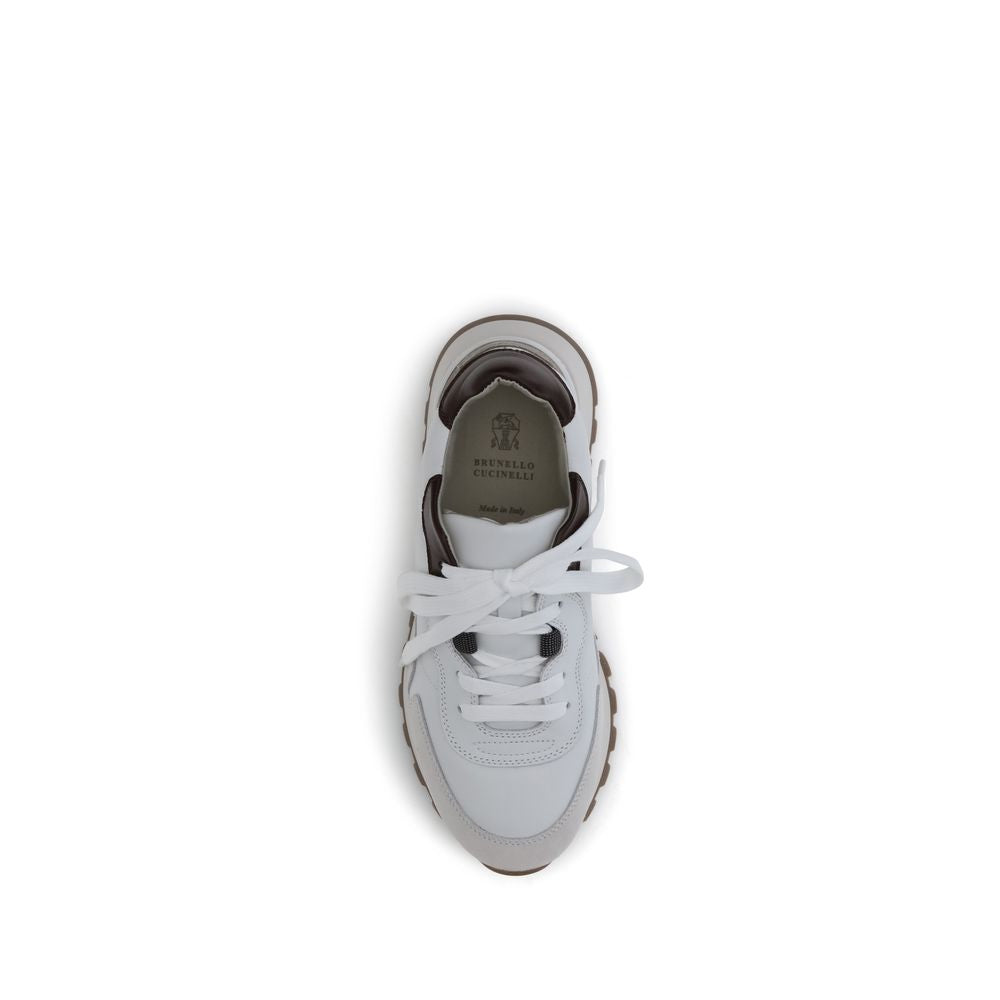 Leder-Sneaker mit glänzenden Details