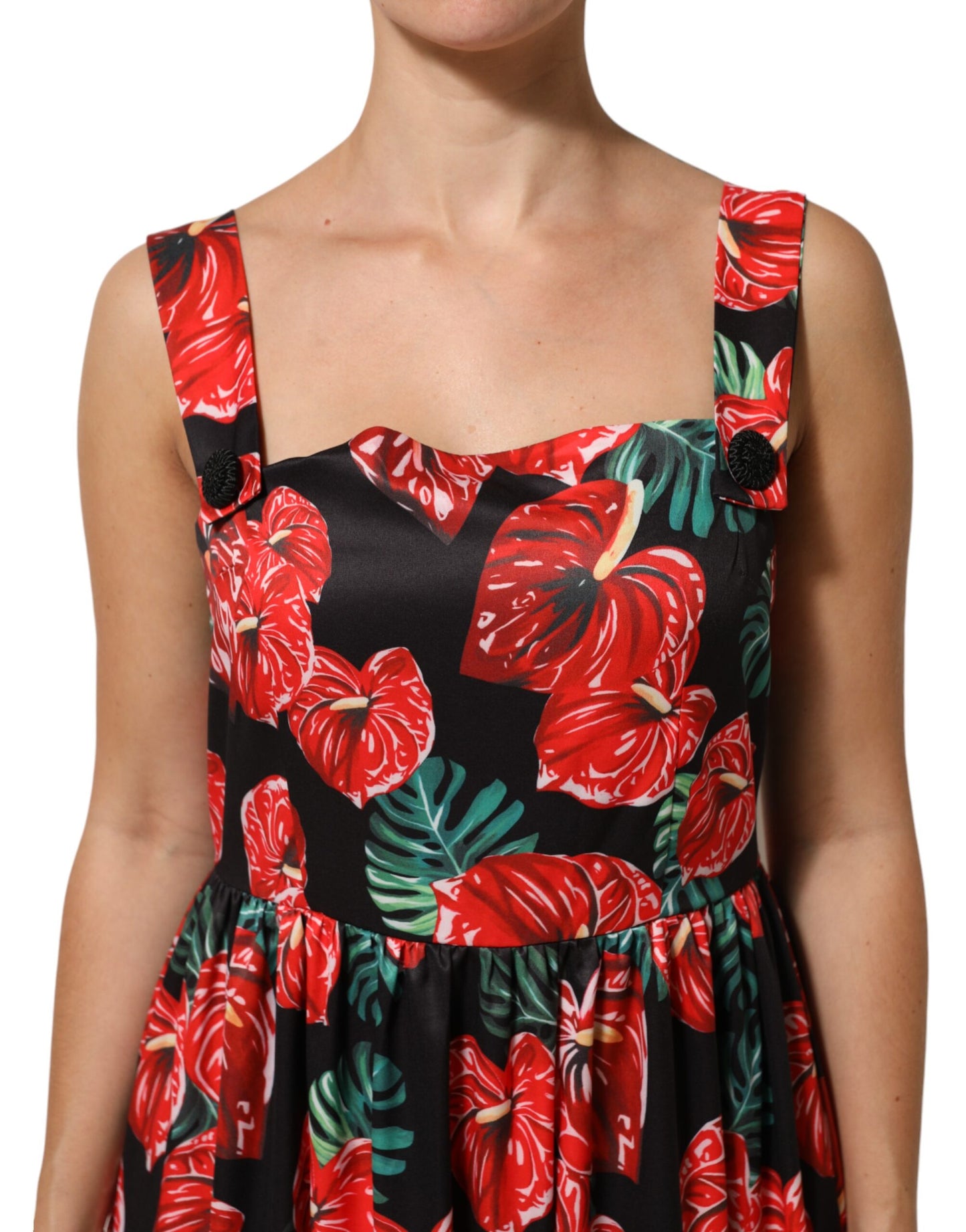 Multicolor Floral Cotton Poplin Midi Dress