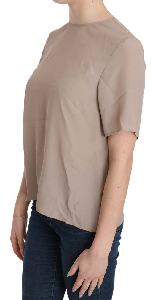 Beige Kurzarmbluse mit Rundhalsausschnitt