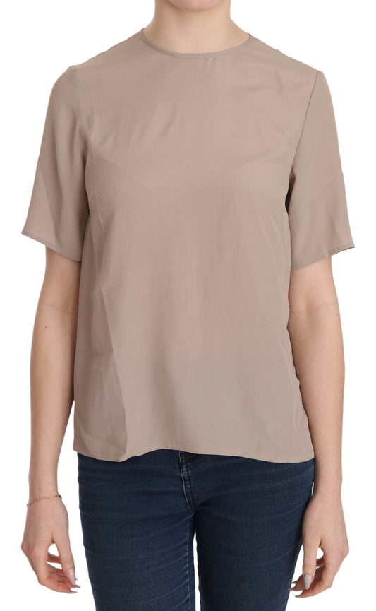 Beige Kurzarmbluse mit Rundhalsausschnitt