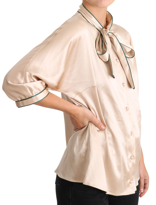 Beigefarbene Seidenbluse mit Stretch-Band