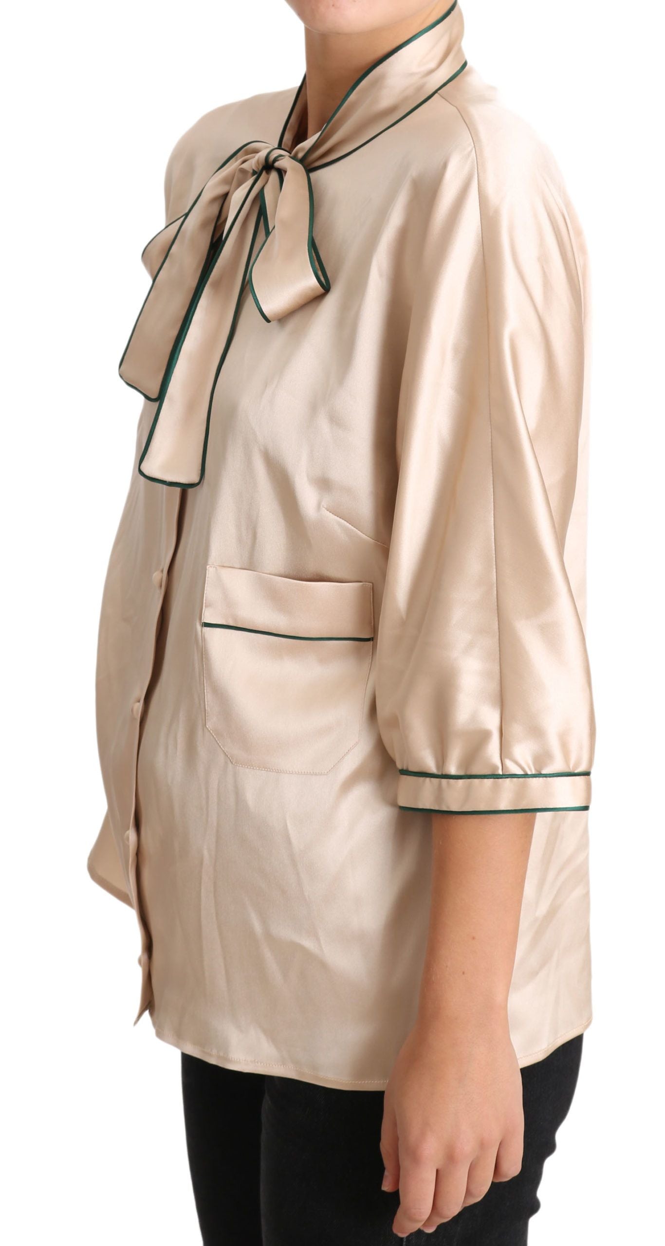 Beigefarbene Seidenbluse mit Stretch-Band