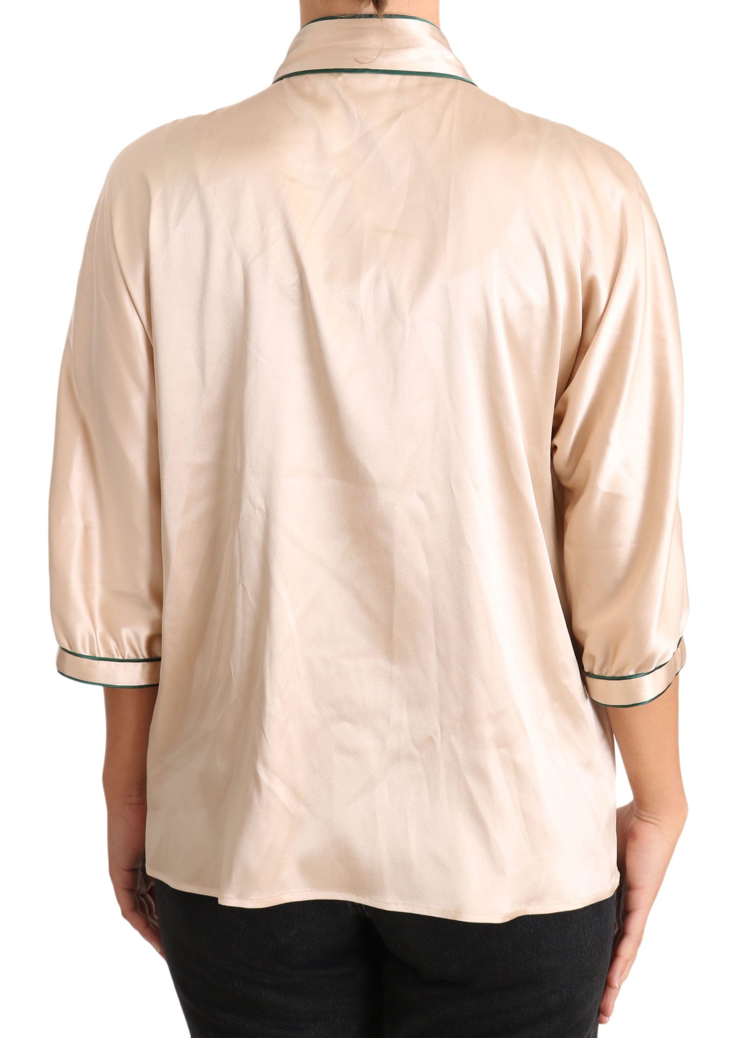 Beigefarbene Seidenbluse mit Stretch-Band