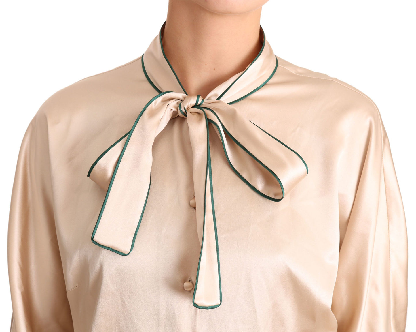 Beigefarbene Seidenbluse mit Stretch-Band