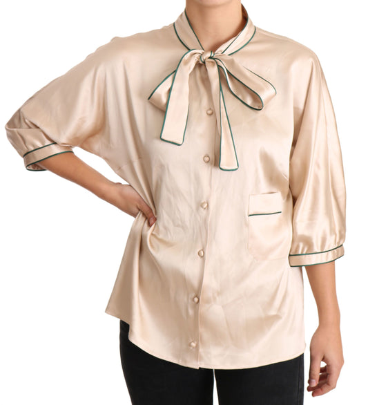 Beigefarbene Seidenbluse mit Stretch-Band