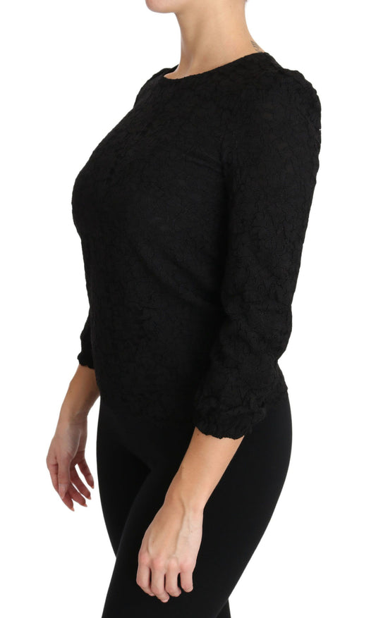 Schwarze Bluse mit Reißverschluss und Blumenspitze