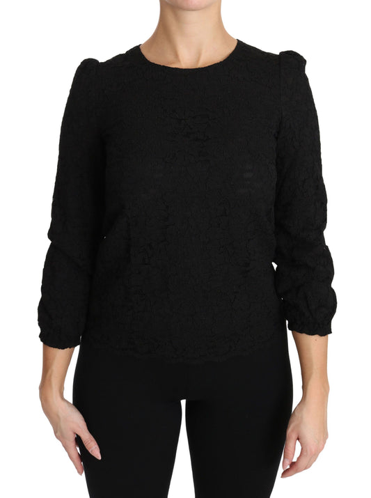 Schwarze Bluse mit Reißverschluss und Blumenspitze