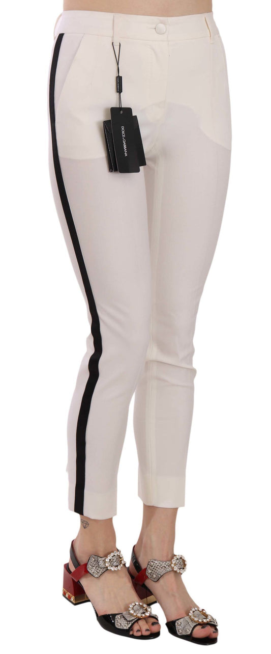 Weiße, verkürzte Skinny-Hose mit Seitenstreifen