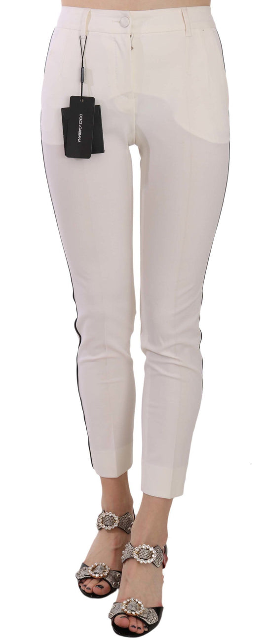 Weiße, verkürzte Skinny-Hose mit Seitenstreifen