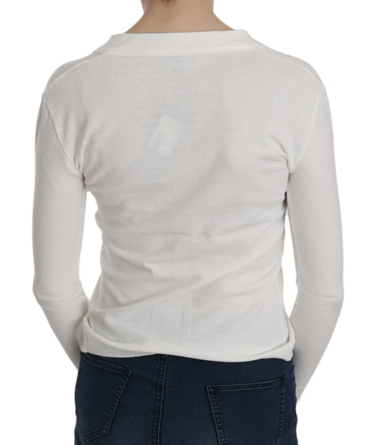 Weißer V-Ausschnitt Langarm Cropped Cardigan Tops Pullover