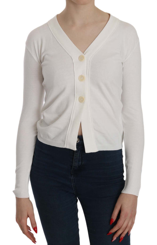 Weißer V-Ausschnitt Langarm Cropped Cardigan Tops Pullover