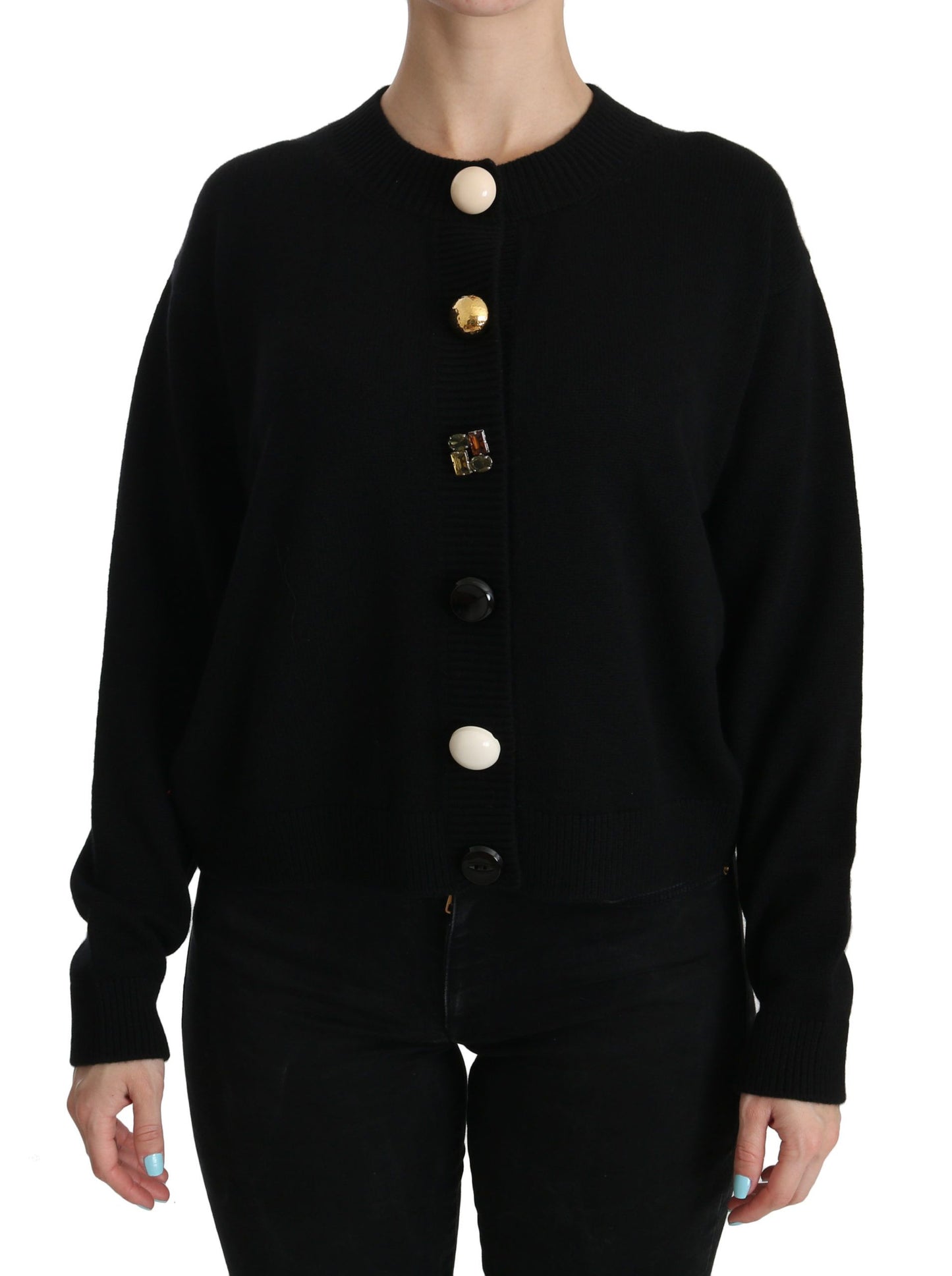 Schwarzer Cardigan mit Knopfverzierung