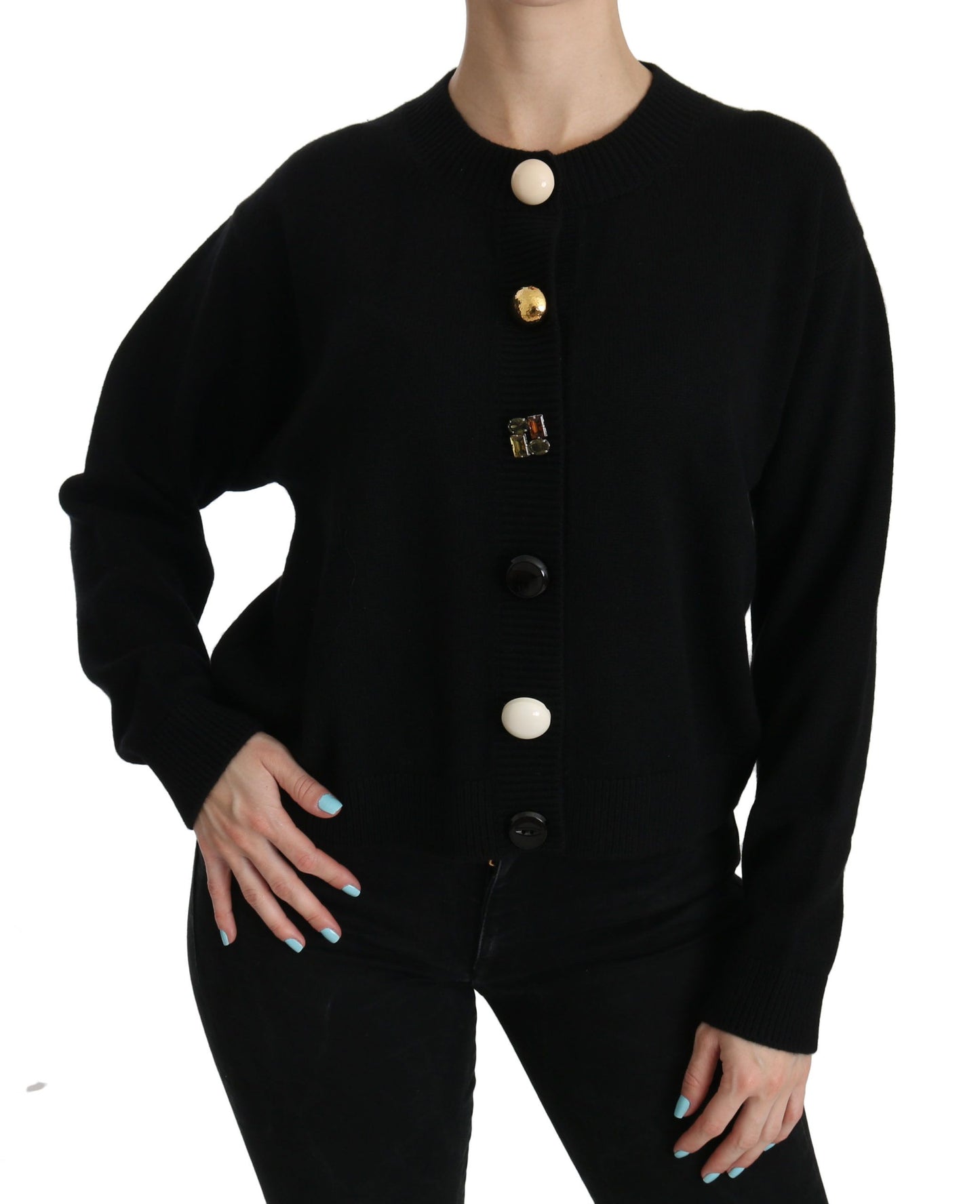 Schwarzer Cardigan mit Knopfverzierung