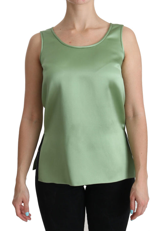 Grüne ärmellose Tank-Bluse aus 100 % Seide