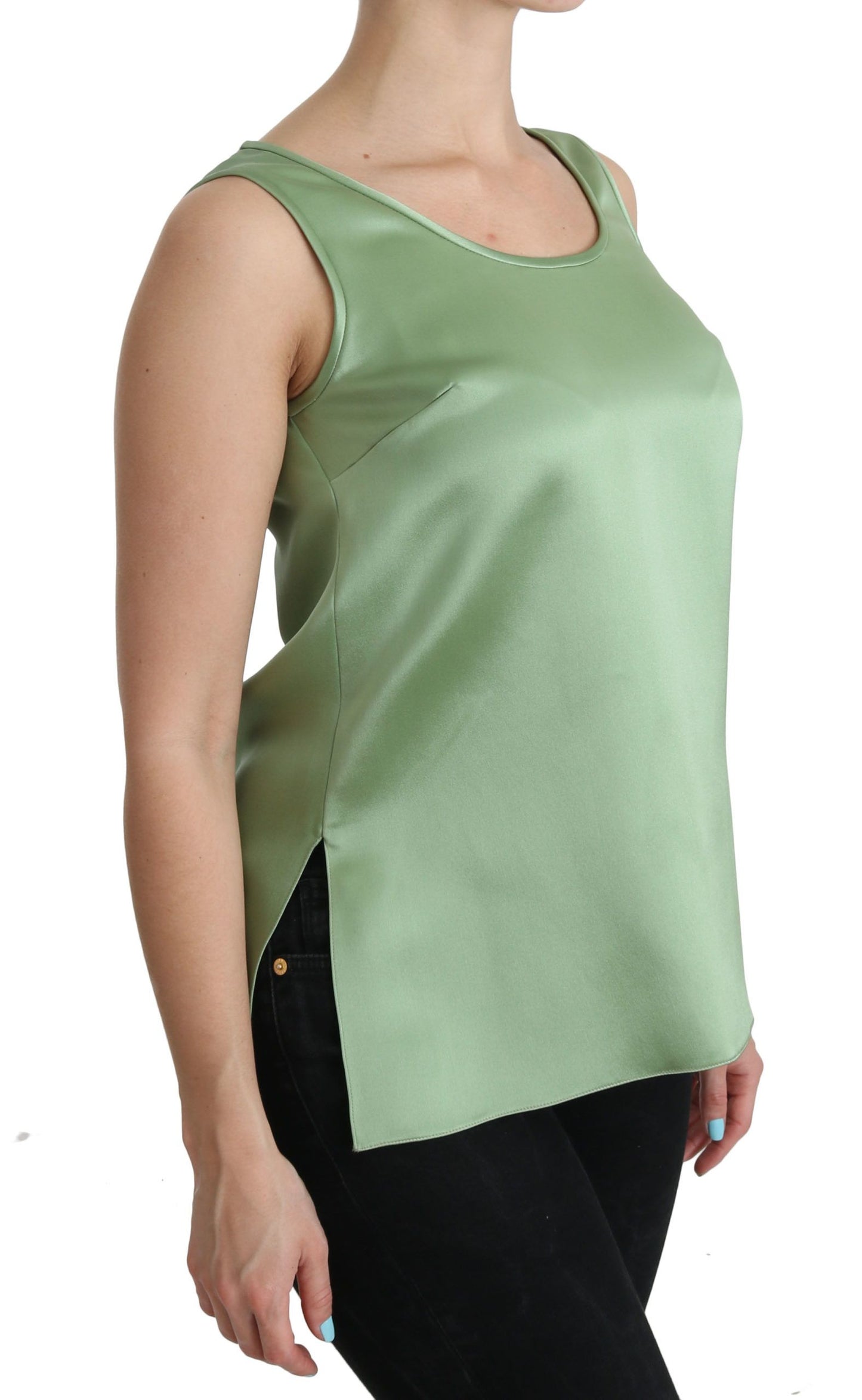 Grüne ärmellose Tank-Bluse aus 100 % Seide