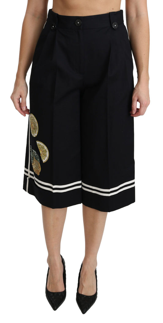 Schwarze, zitronenverzierte Palazzo-Shorts