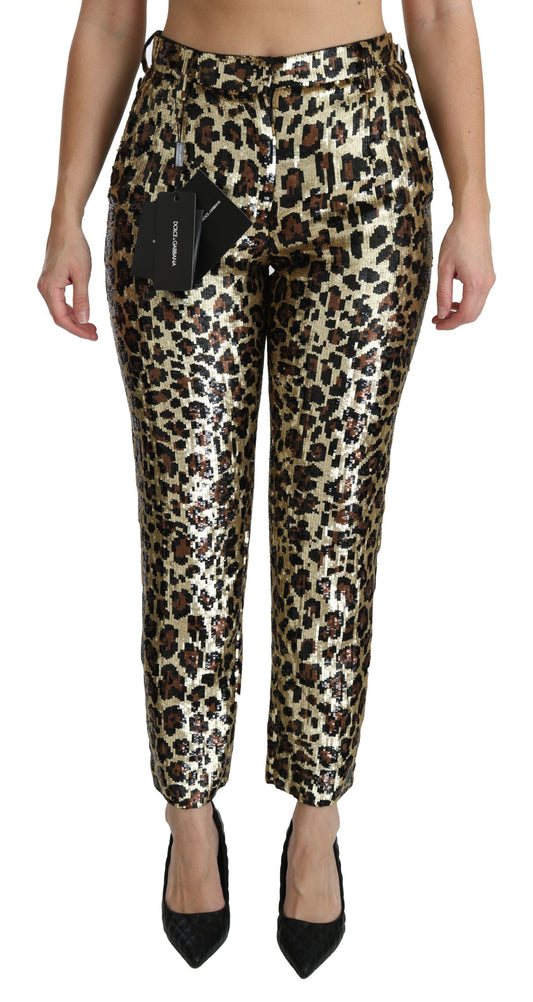 Braune Hose mit hoher Taille und Leopardenmuster