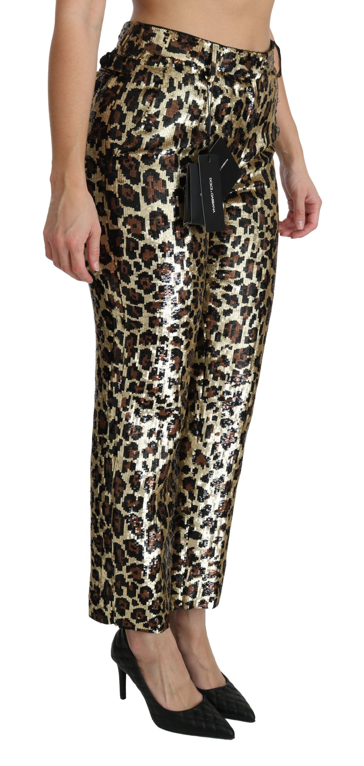 Braune Hose mit hoher Taille und Leopardenmuster