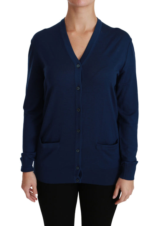 Blauer Cardigan mit Knöpfen aus Schurwolle
