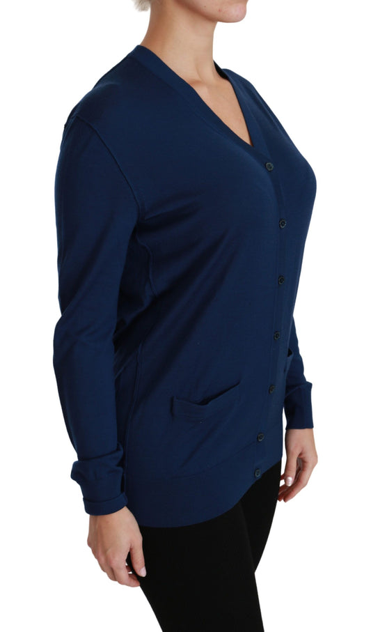 Blauer Cardigan mit Knöpfen aus Schurwolle
