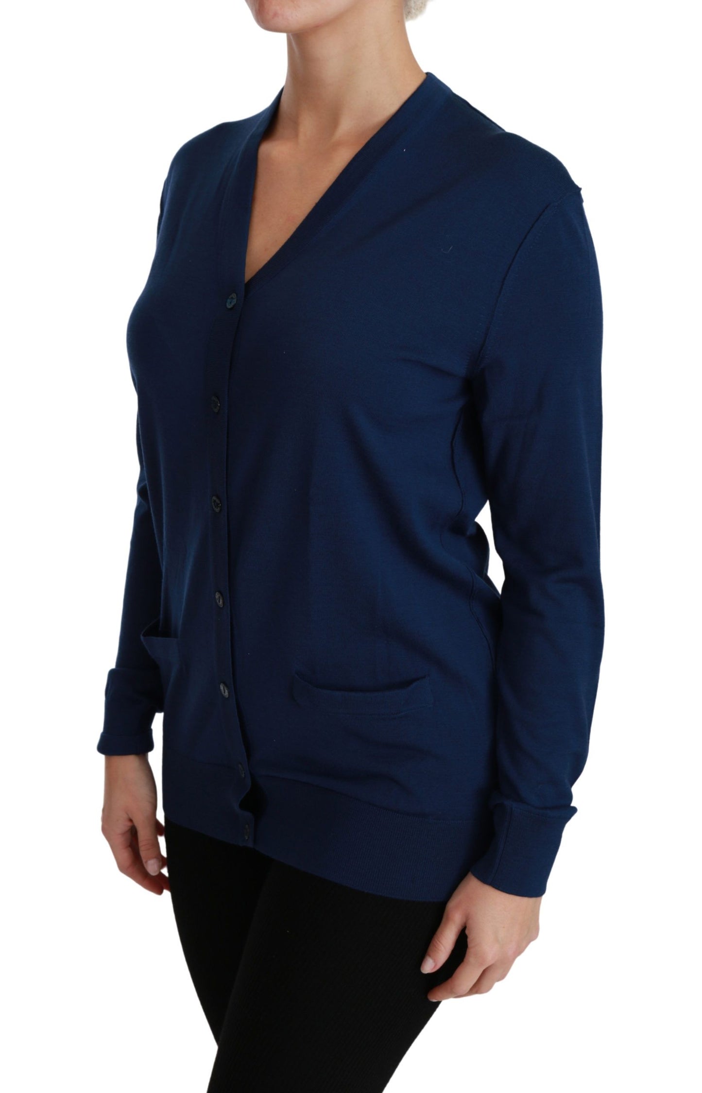 Blauer Cardigan mit Knöpfen aus Schurwolle