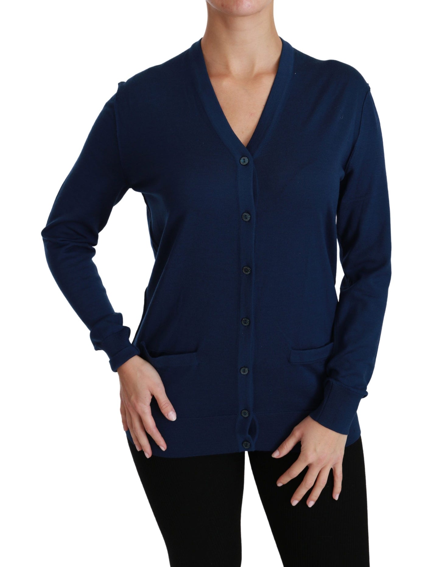 Blauer Cardigan mit Knöpfen aus Schurwolle