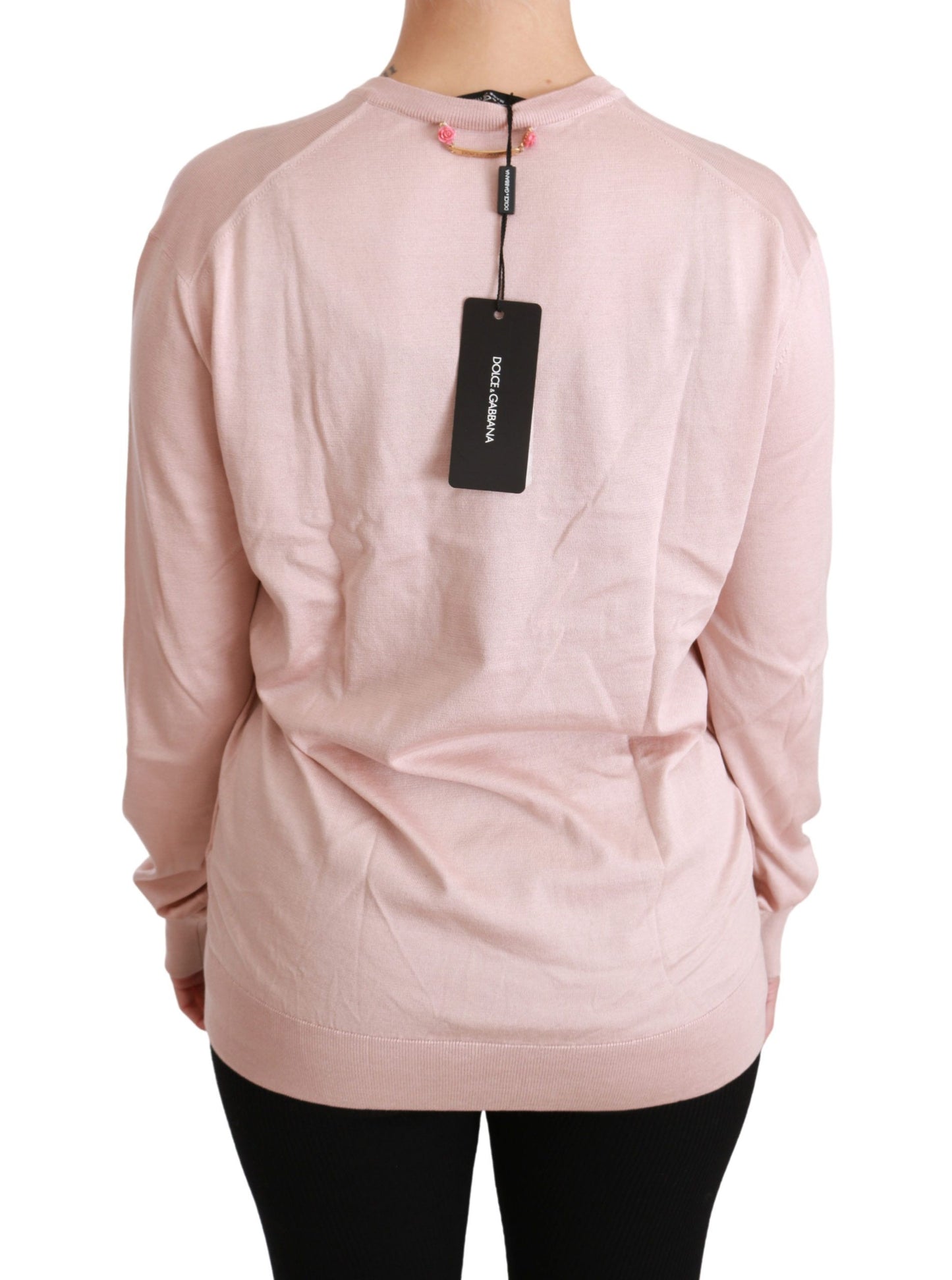 Rosa Pullover aus Seide mit Blumenverzierung