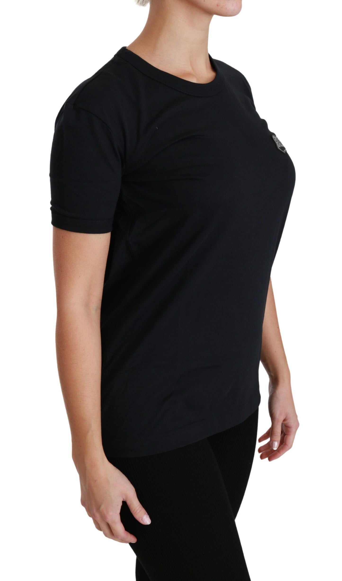 Blaues T-Shirt aus Baumwolle mit Rundhalsausschnitt und Amore-Patch
