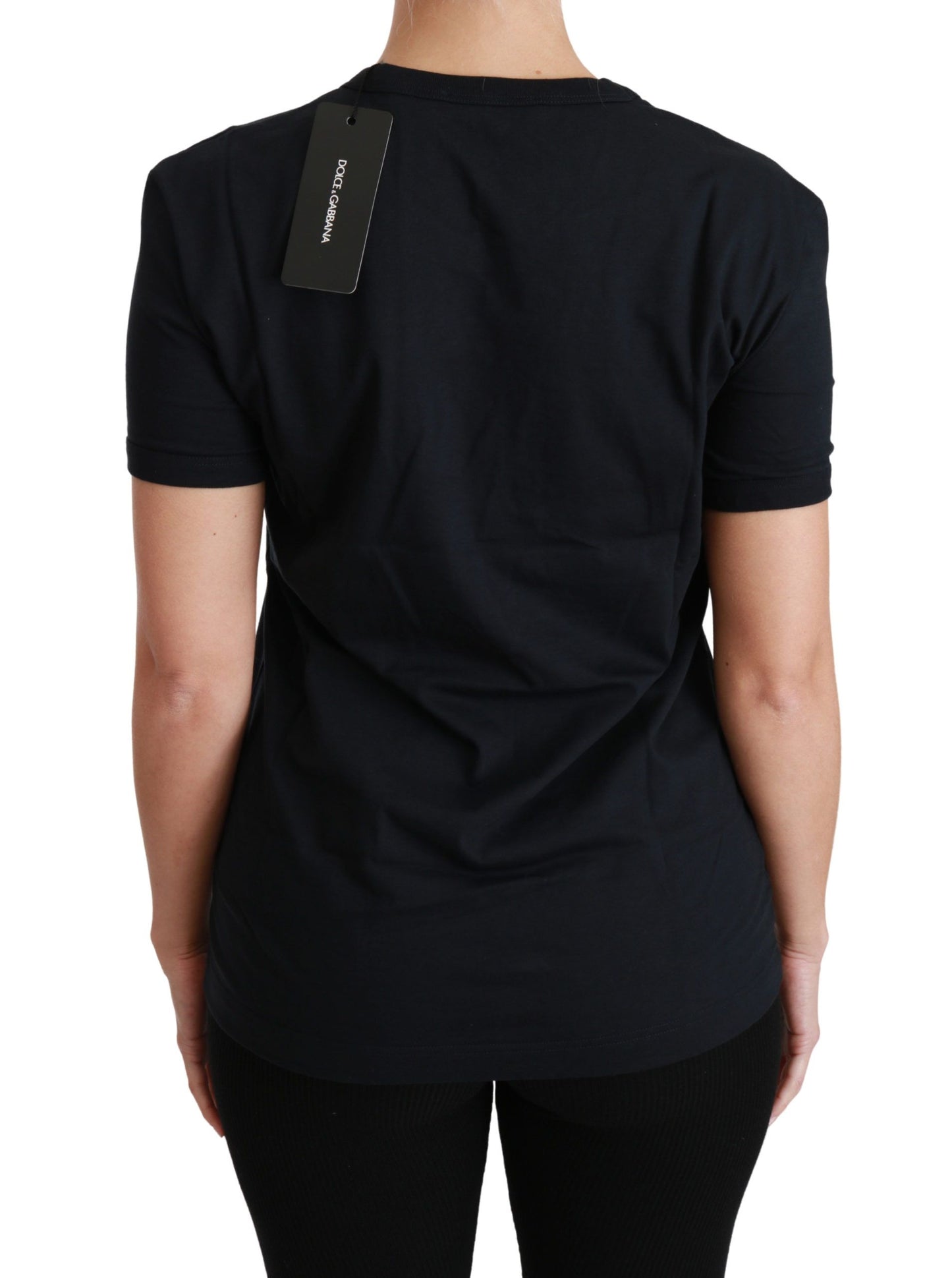 Blaues T-Shirt aus Baumwolle mit Rundhalsausschnitt und Amore-Patch