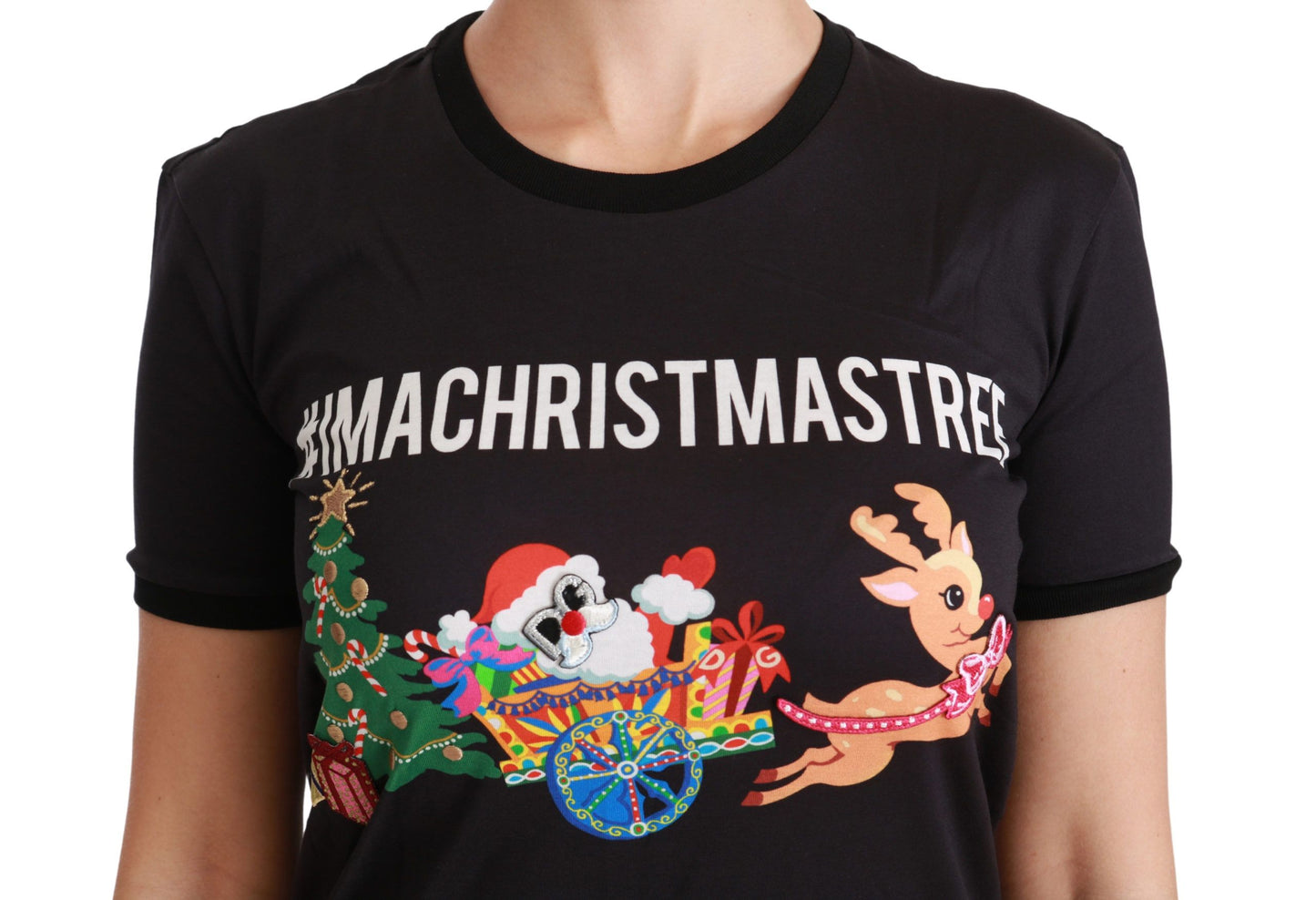 Schwarzes T-Shirt mit Rundhalsausschnitt „#ImAChristmasTree“