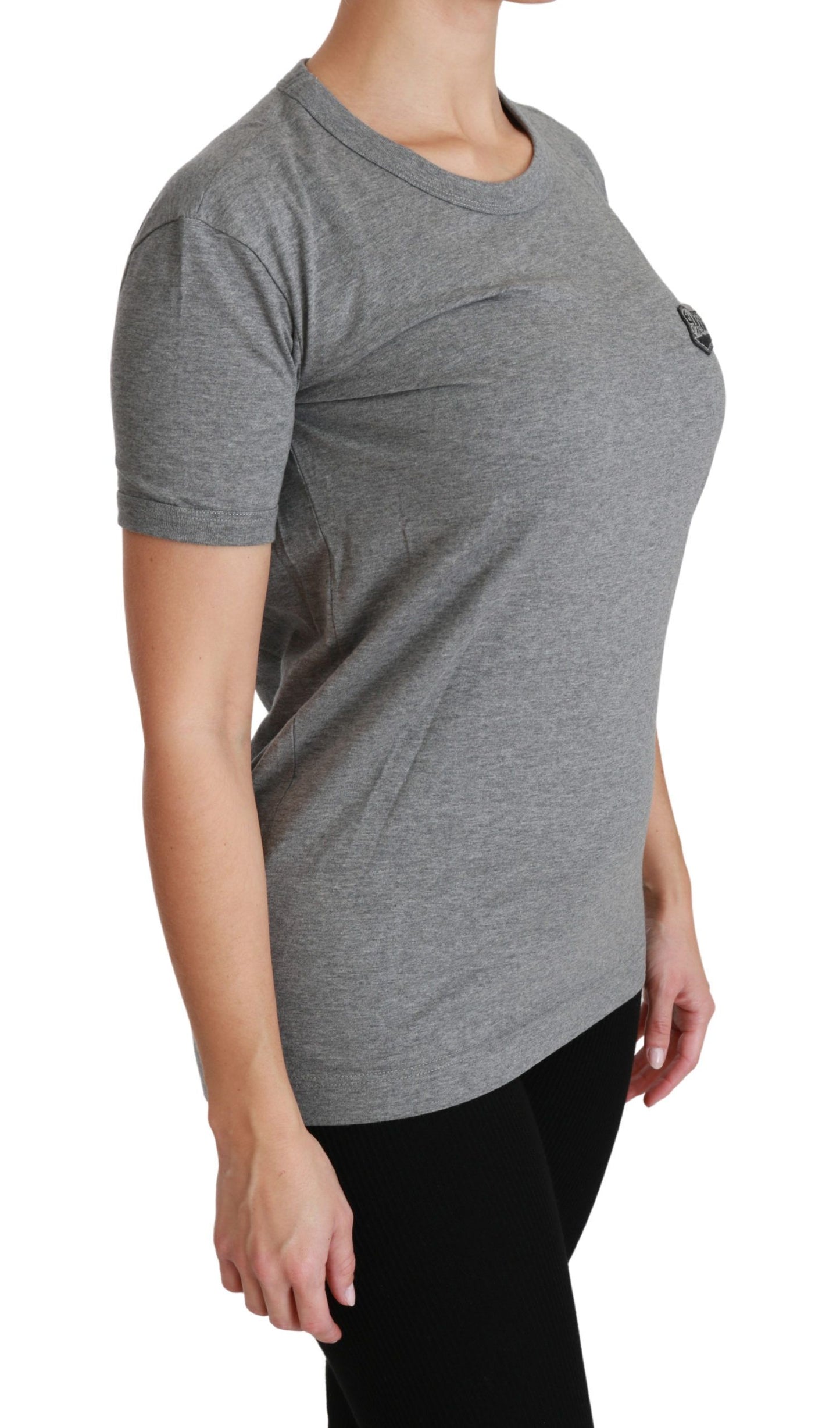Graues T-Shirt aus Baumwolle mit Rundhalsausschnitt und Amore-Patch
