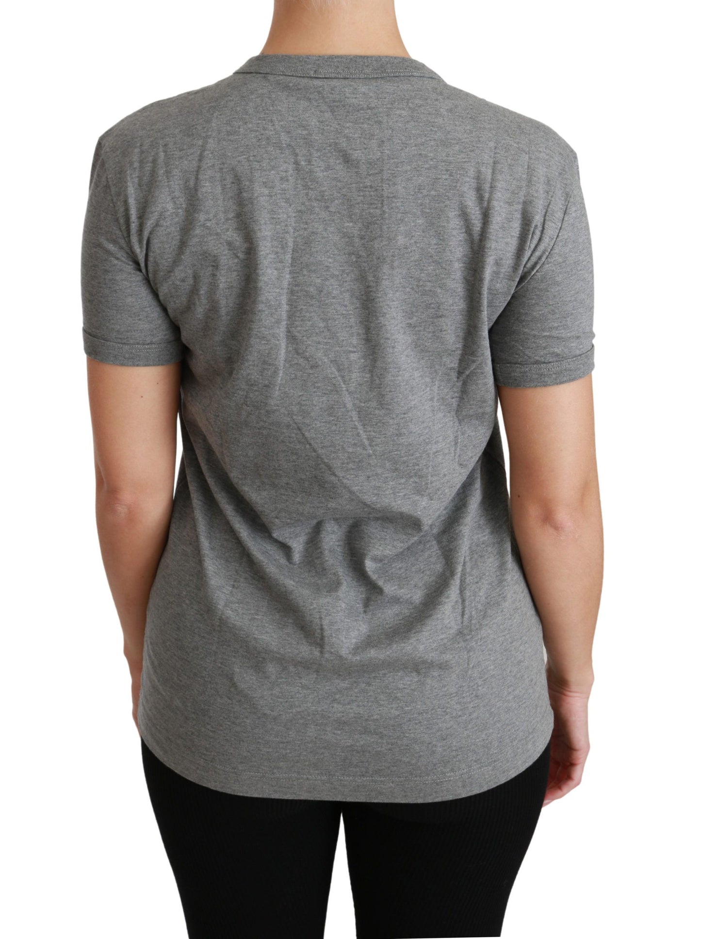 Graues T-Shirt aus Baumwolle mit Rundhalsausschnitt und Amore-Patch
