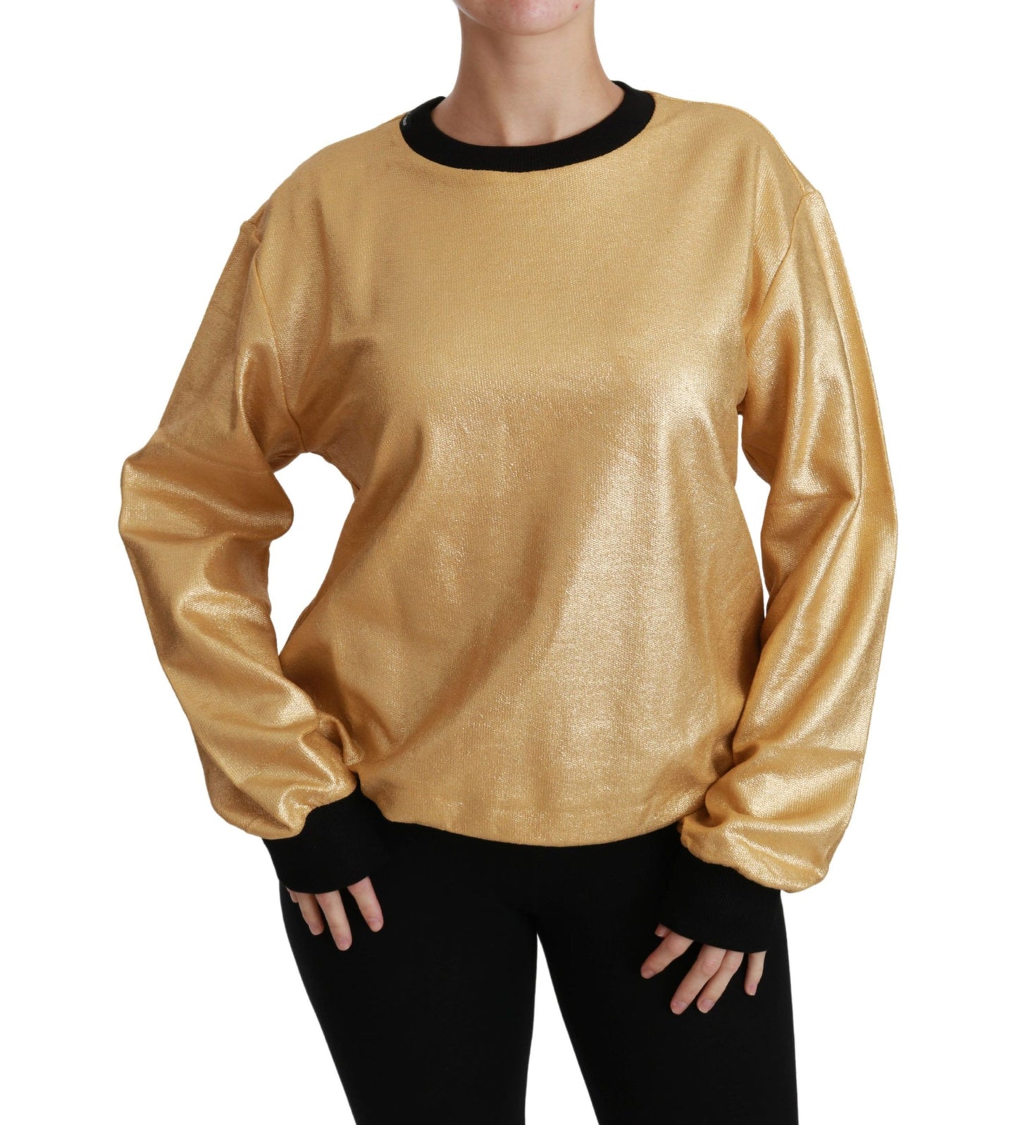 Goldener Pullover aus Baumwolle mit Rundhalsausschnitt