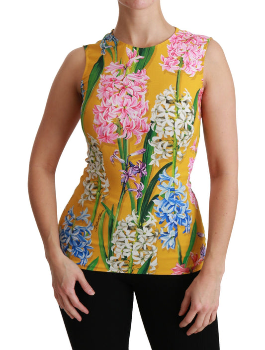 Gelbe Tank-Bluse mit Stretch-Oberteil und Blumenmuster