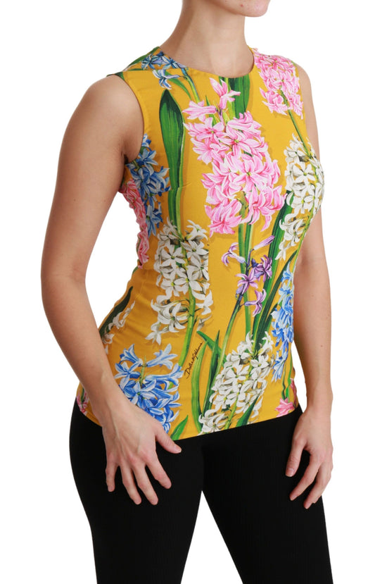 Gelbe Tank-Bluse mit Stretch-Oberteil und Blumenmuster