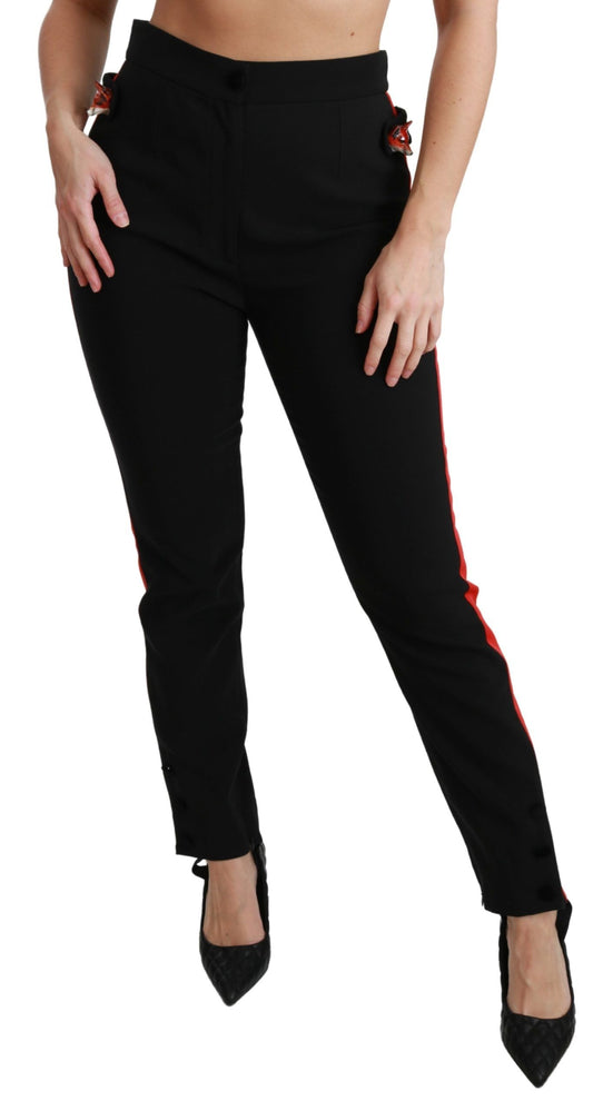 Schwarze Skinny Stretch-Baumwollhose mit Fuchskopf