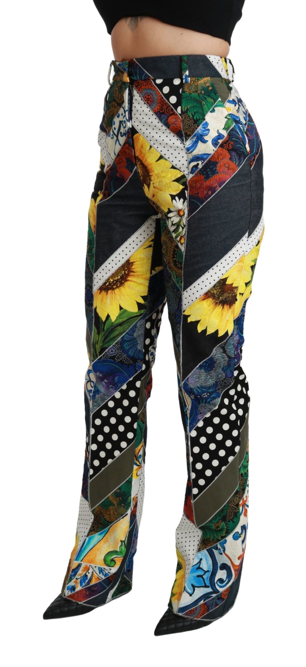 Gerade Hose mit mehrfarbigem Print und hoher Taille