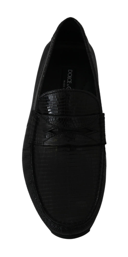 Flache Loafer aus schwarzem Eidechsenleder