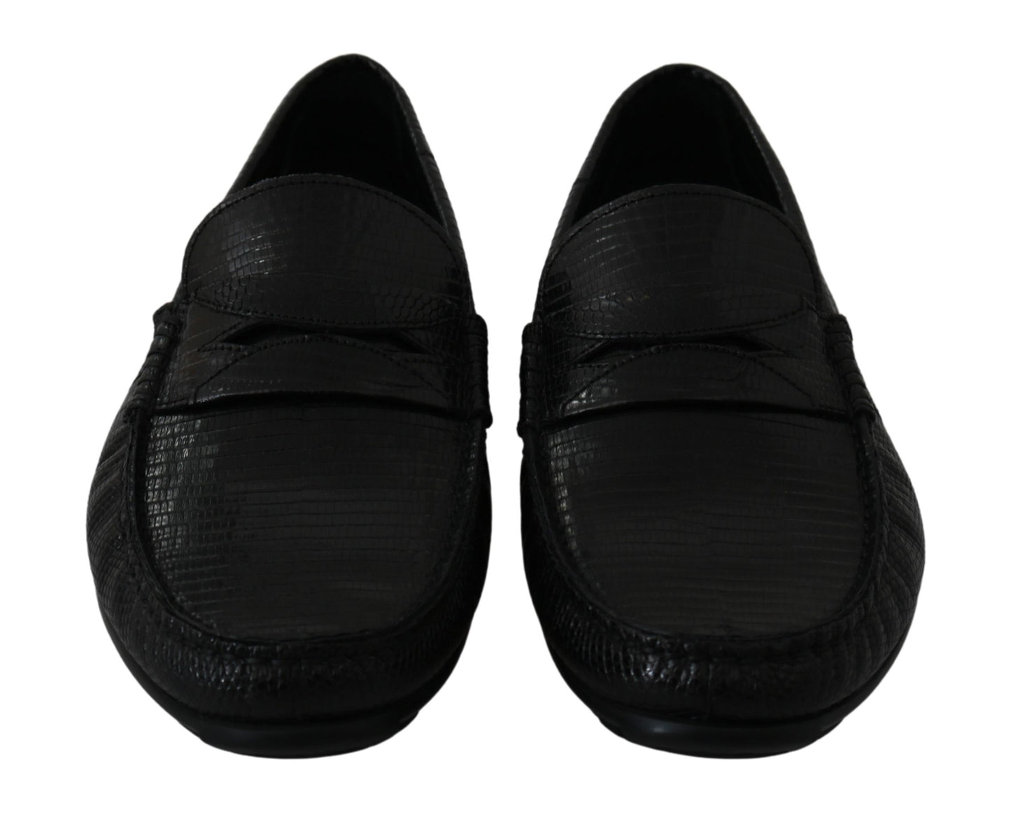 Flache Loafer aus schwarzem Eidechsenleder